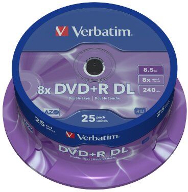 0023942437574 Verbatim DVD+R Double Layer – 8,5 GB, 8x brännhastighet och lång livslängd, 25-pack spindel, matt silver 0023942437574 Verbatim DVD+R Double Layer – 8,5 GB, 8x brännhastighet och lång livslängd, 25-pack spindel, matt silver