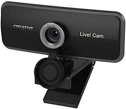 73VF086000000 Creative Live! Cam Sync 1080p Full HD vidvinkel USB-webbkamera med integrerad dubbel mikrofon, objektivskyddslock, universell stativhållare, kamera för videotelefoni och streaming för PC eller Mac