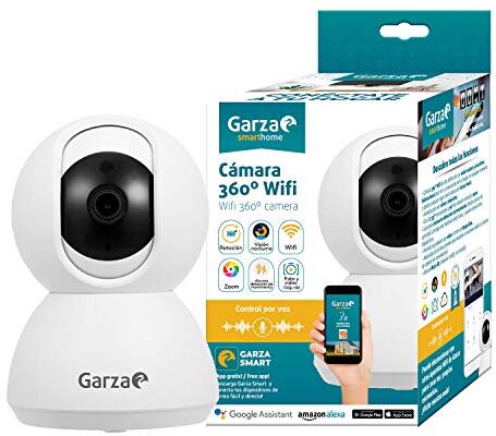 401266 Garza Smarthome – Wifi 360 IP-kamera kompatibel med Alexa-enheter med skärm och Google Chromecast 720P HD smart kamera, inbyggd mikrofon, nattvision och rörelsedetektorsensor 401266 Garza Smarthome – Wifi 360 IP-kamera kompatibel med Alexa-enheter med skärm och Google Chromecast 720P HD smart kamera, inbyggd mikrofon, nattvision och rörelsedetektorsensor