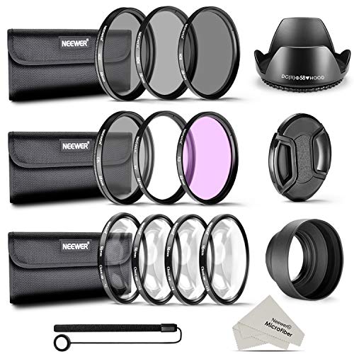 10084587 Neewer 58 mm komplett tillbehörssats för CANON EOS REBEL 700D 650D 600D 550D (T5i T4i T3i T2i): UV, CPL, FLD+Makro närbildfilter (+1,+2,+4,+10)+ND neutrala densitetsfilter (ND2, ND4, ND8)