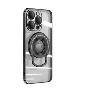 MTONY Transparent silikon för magnetiskt bilfodral för iPhone 15 14 13 12 11 Pro Max med stativhållare Glaskamera helfodral, svart, för iPhone13 Pro Max