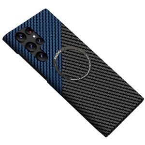 MEBEME Lyxigt Carbon Fiber Magnetic Case för Samsung S22 Ultra S21 S23 S24 Plus S24ultra S22Plus Mac Trådlös laddning Bakstycke, Blå Svart, För Samsung S23