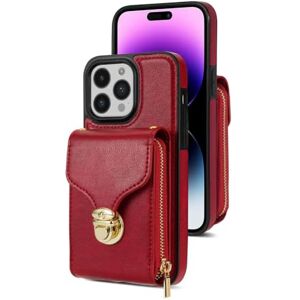 HORRON Crossbody Lanyard Wallet Purse Telefonfodral för IPhone 13 12 Mini 15 14 11 Pro XS Max XR X 8 7 Plus Kortplatshållare Läderfodral,röd,För iphone14 Plus