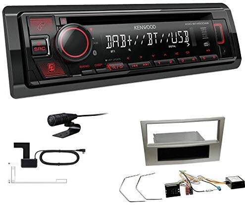 KDCBT450DAB+Einbauset Kenwood KDC-BT450DAB 1-DIN DAB bilradio bluetooth CD USB AUX installationssats lämplig för Opel Zafira B 2005–2014 Satin sten inkl Canbus