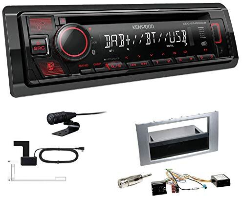 KDCBT450DAB+Einbauset Kenwood KDC-BT450DAB 1-DIN DAB bilradio bluetooth CD USB AUX installationssats lämplig för Ford S-Max 2006-2007 silver inkl Canbus