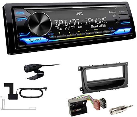 KDX472DBT+Einbauset JVC KD-X472DBT 1-DIN bilradio bluetooth USB inkl. DAB antenn installationssats passar Ford Mondeo IV 2007–2014 svart