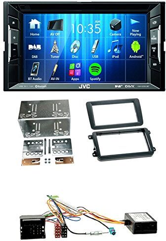 JVC Set: JVC KW-V255DBT dubbel DIN Bluetooth DAB 2-DIN tuner radiopanel svart CAN-Bus adapter antennadapter faxmatning för VW Amarok/Beetle/Caddy/CC/EOS/Golf V/T5/Touran