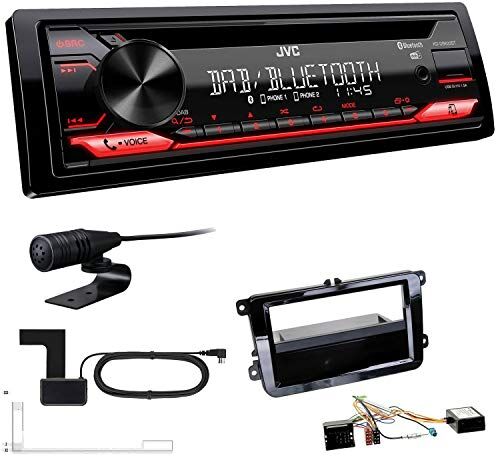 KDDB622+Einbauset JVC KD-DB622BT 1-DIN digital bil radio inkl antenn lämplig för Volkswagen VW Golf V 2003–2013 piano svart inkl Canbus