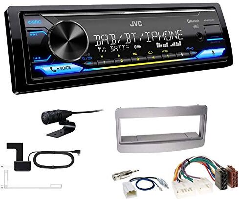 KDX472DBT+Einbauset JVC KD-X472DBT 1-DIN bilradio bluetooth USB inkl. DAB antenn installationssats lämplig för Toyota Avensis Facelift, Avensis Verso 2000–2005 silver