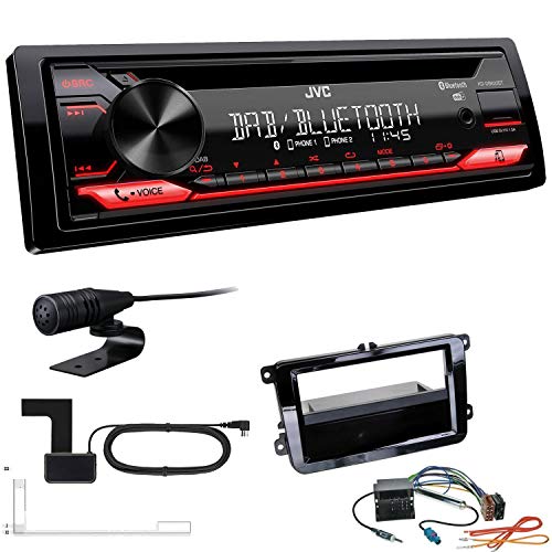 KDDB622+Einbauset JVC KD-DB622BT 1-DIN digital bil radio inkl antenn lämplig för Volkswagen VW Tiguan från 2007 Piano Black