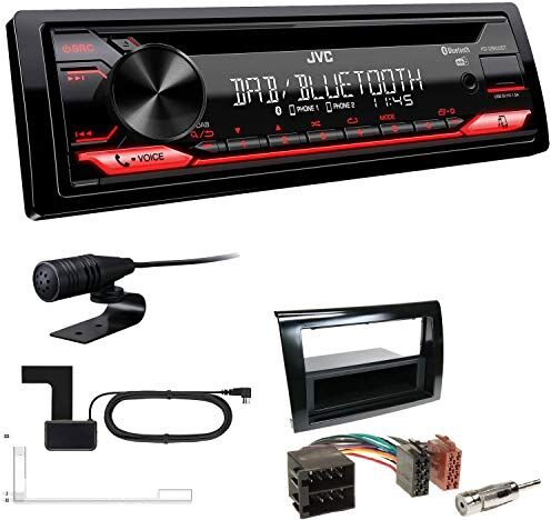 KDDB622+Einbauset JVC KD-DB622BT 1-DIN digital bil radio inkl. antenn lämplig för Fiat Bravo 2007–2014 pianolack svart