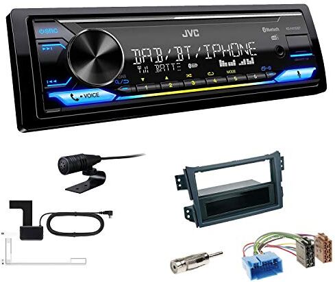 KDX472DBT+Einbauset JVC KD-X472DBT 1-DIN bilradio Bluetooth USB inkl. DAB antenn installationssats passar till Opel Agila 2008–2014 svart