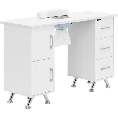physa Nagelbord - Med utsug - Vitt / silver - 3 lådor - Handhylla physa Nagelbord - Med utsug - Vitt / silver - 3 lådor - Handhylla