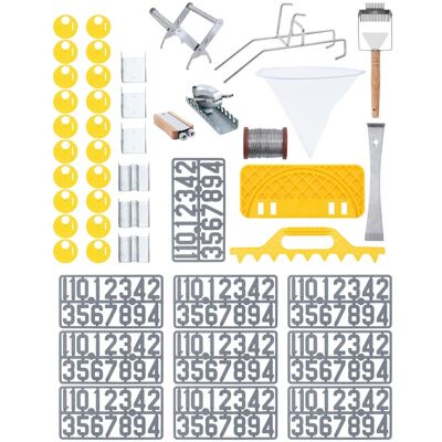 Wiesenfield Biodling-startpaket - 45 delar - Kupkniv - Kaktråd - Trådspännare - Spännrem - Siffror - Hinkhållare - Avtäckningsbricka Wiesenfield Biodling-startpaket - 45 delar - Kupkniv - Kaktråd - Trådspännare - Spännrem - Siffror - Hinkhållare - Avtäckningsbricka