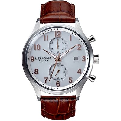Leijona Sport Ohra Solar Chrono Steel & Brown 5020-2608 Leijona Sport Ohra Solar Chrono Steel & Brown 5020-2608