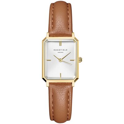Rosefield Octagon XS White Light Brown Leather Gold OWBLG-O85 Rosefield Octagon XS White Light Brown Leather Gold OWBLG-O85