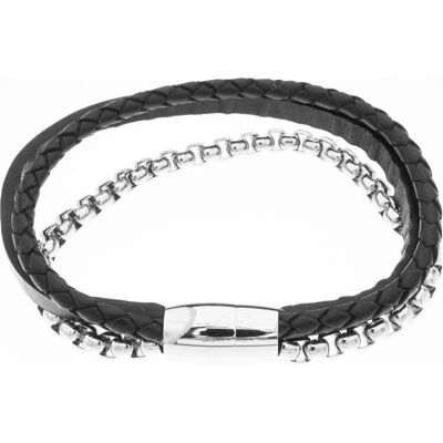 Silver Bar Staffan armband stål-läder 7667 Silver Bar Staffan armband stål-läder 7667