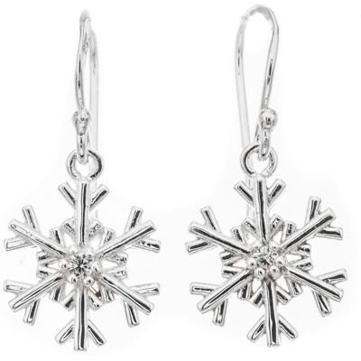 Silver Bar snöflinga hängande zirkon örhängen 27 mm 7772 Silver Bar snöflinga hängande zirkon örhängen 27 mm 7772