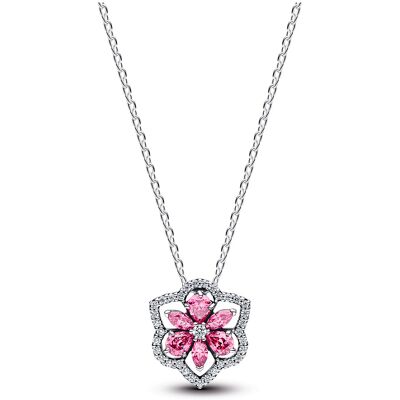 Pandora Timeless halsband i silver med rosa blomma 394576C01-45 Pandora Timeless halsband i silver med rosa blomma 394576C01-45