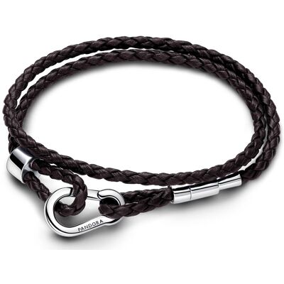 Pandora Moments Sterling silver Double brunt läderarmband 593338C01-D2 Pandora Moments Sterling silver Double brunt läderarmband 593338C01-D2