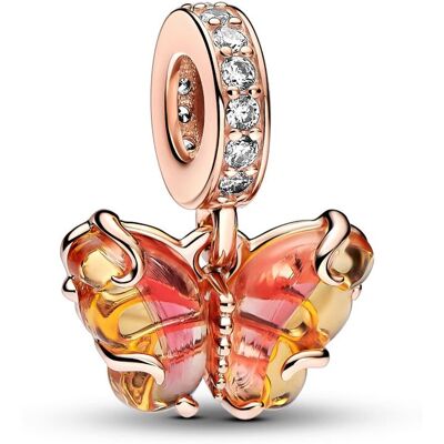 Pandora Moments Pink & Yellow Murano Glass Butterfly Dangle Charm 14k Rose gold-plated blend Pink berlock 782698C01 Pandora Moments Pink & Yellow Murano Glass Butterfly Dangle Charm 14k Rose gold-plated blend Pink berlock 782698C01
