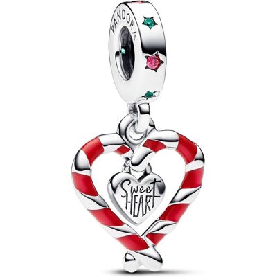 Pandora Moments Double Candy Cane Heart Christmas Sterling silver Enamel berlock 792822C01 Pandora Moments Double Candy Cane Heart Christmas Sterling silver Enamel berlock 792822C01