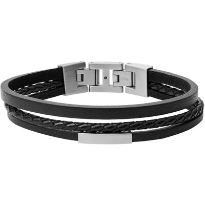 Fossil armband Multi-Strand Silver-Tone Steel and Black Leather Bracelet JF03322040 Fossil armband Multi-Strand Silver-Tone Steel and Black Leather Bracelet JF03322040