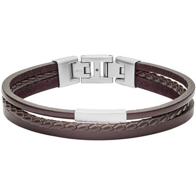 Fossil armband Multi-Strand Silver-Tone Steel and Brown Leather Bracelet JF03323040 Fossil armband Multi-Strand Silver-Tone Steel and Brown Leather Bracelet JF03323040