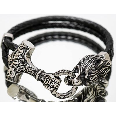 Northern Viking Jewelry Thors Hammer Wolf armband NVJRA013 Northern Viking Jewelry Thors Hammer Wolf armband NVJRA013
