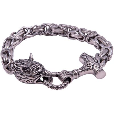 Northern Viking Jewelry Byzantine kejsarlänk Thor's Hammer Wolf Head armband NVJRA016 Northern Viking Jewelry Byzantine kejsarlänk Thor's Hammer Wolf Head armband NVJRA016