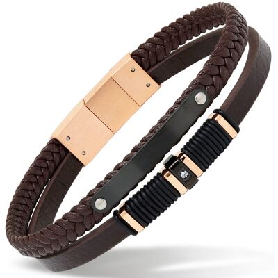 Ace of Spades brun armband med platta läder/stål SSLB-110RG Ace of Spades brun armband med platta läder/stål SSLB-110RG