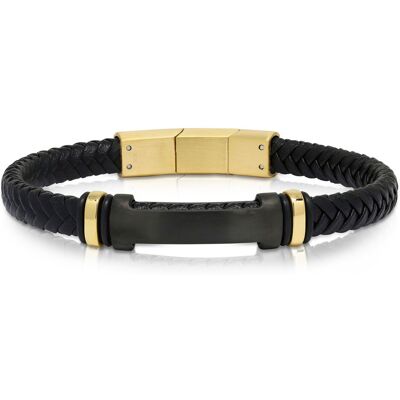 Ace of Spades svart armband med platta läder/stål SSLB-115GP Ace of Spades svart armband med platta läder/stål SSLB-115GP