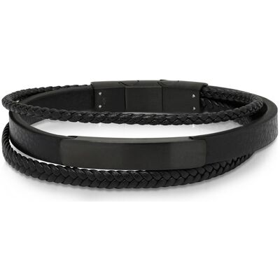 Ace of Spades svart armband med platta läder/stål SSLB-116B Ace of Spades svart armband med platta läder/stål SSLB-116B