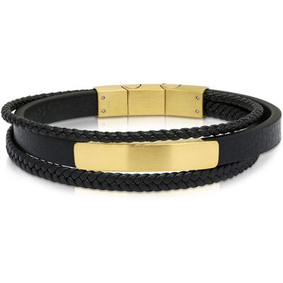Ace of Spades svart armband med platta läder/stål SSLB-116GP Ace of Spades svart armband med platta läder/stål SSLB-116GP