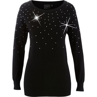 bonprix Lång tröja med glitterstenar bonprix Lång tröja med glitterstenar