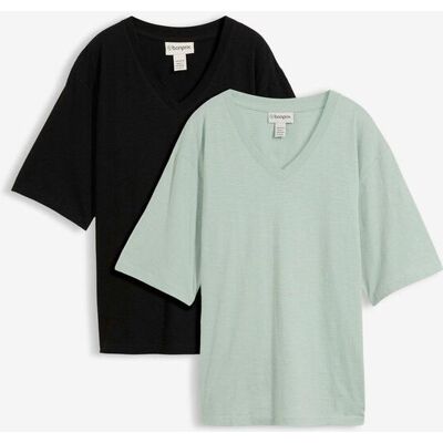 bonprix Kantig topp av flamgarn i ekologisk bomull (2-pack) bonprix Kantig topp av flamgarn i ekologisk bomull (2-pack)