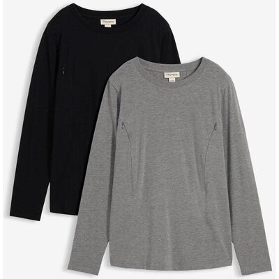 bonprix Långärmad topp med diskret amningsöppning, med ekologisk bomull (2-pack) bonprix Långärmad topp med diskret amningsöppning, med ekologisk bomull (2-pack)