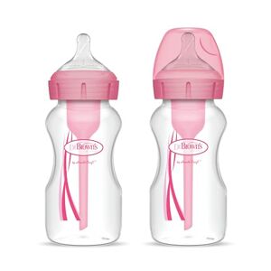 Dr Brown Natural Flow Options+ Anti-kolik bred hals babyflaskor, 270 ml, rosa, dubbelpaket