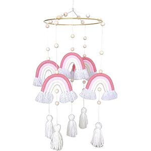 Jildouf Baby Crib Toy, Rainbow Baby Mobile, Rotating Wind Chimes Pendants Rattle Cot Mobile for Babies Handmade Cotbed Mobile Soothing Bedbell Hanging Crib Decoration Gift