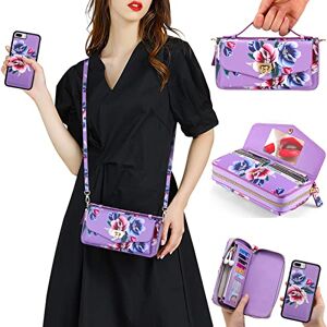 Apple Crossbody Wallet Case for iPhone 7 Plus/8 Plus, RFID Blocking PU Leather Zipper Handbag Purse Case Detachable Magnetic Case 12 Card Holder with Wrist Strap,Purple