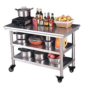 Generic 3-nivåer rostfritt stål catering arbetsbord kommersiellt köksförberedelsebord med 4 hjul, kommersiell matberedning arbetsbänk, arbetsbord för kök restaurang