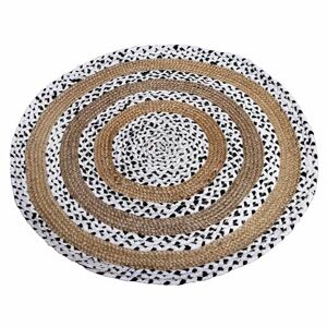 ART Indisk handgjord rund flätad jute bomullsmatta dekorativ vintage matta för hem (6 x 6 kvm)