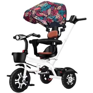 LSQXSS Trehjuling för småbarn med strålkastare, förälder push trike med avtagbar kapell och körhandtag, barnvagn för ålder 1-5, vridbar stol med bälte och skyddsräcke, titanhjul, bakhjul med bromsar