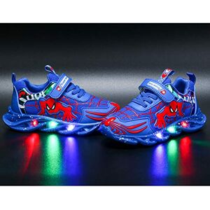 WZSFPD Barn LED upplysbara träningsskor blinkande skor pojkar flickor spindelskor ledig lätt andningsbara sneaker(Size:26,Color:Blå)