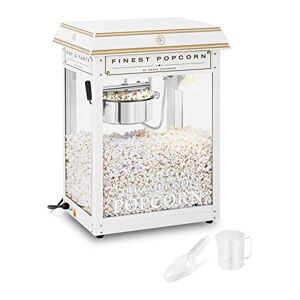 Royal Catering Popcornmaskin popcorntillverkare popcorntryckare retro vit och guld 5–6 kg/h 1600 W RCPS-WG1 (rostfritt stål, härdat glas, aluminium, teflon, 16 l/h, smullåda)