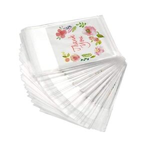 Huante 400Pcs Thank You Plastic Bags Pink Flower Self Adhesive Cookie Candy Packaging Biscuit Roasting DIY Gift Favor Bags