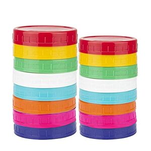 LOLAY 16 Pack Colored Plastic Mason Jar Lids -8 Wide Mouth & 8 Regular Mouth Ball Mason Lids,Anti-Slip Storage Caps