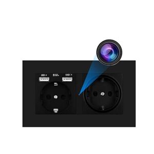 SEVOLY Minikamera Dubbla USB Stardard-uttag Bas Wifi-kamera HD Vägguttag Trådlös IP-kamera inomhus Säkerhetsövervakning Fjärrövervakning Till tillväxt av husdjur och barn (Color : 1, Size : Black With 32G
