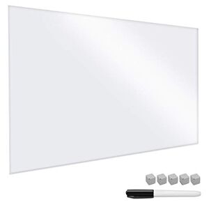 Navaris Magnetisk glasskiva ren vit – 90 x 60 cm skrivanteckning whiteboard för vägg, kök, kontor – inkluderar markör och magneter