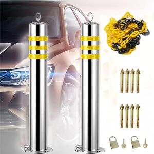 ROLTIN 2pcs Parking Posts Lockable,with Plastic Chain Stainless Steel Parking Barrier for Parking Commercial Or Private Use (Silver 800x76mm/31.5x3in)